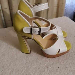 Gianni Bini White and Yellow Block Heel Strappy Sandals